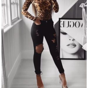 Fashion Nova Black Ripped Skinny Jeans